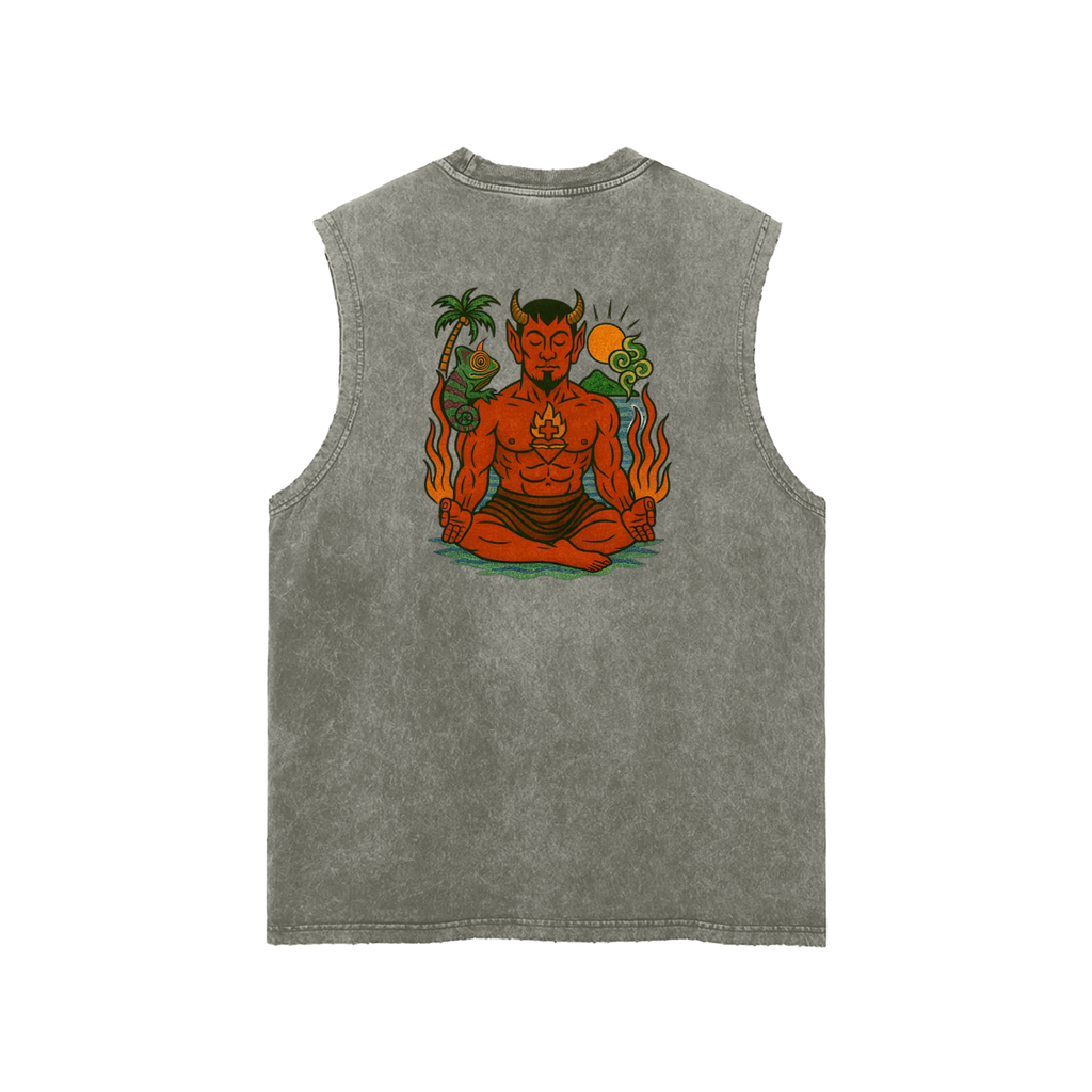 Peace: Snow Washed Frayed Hem Tank Top