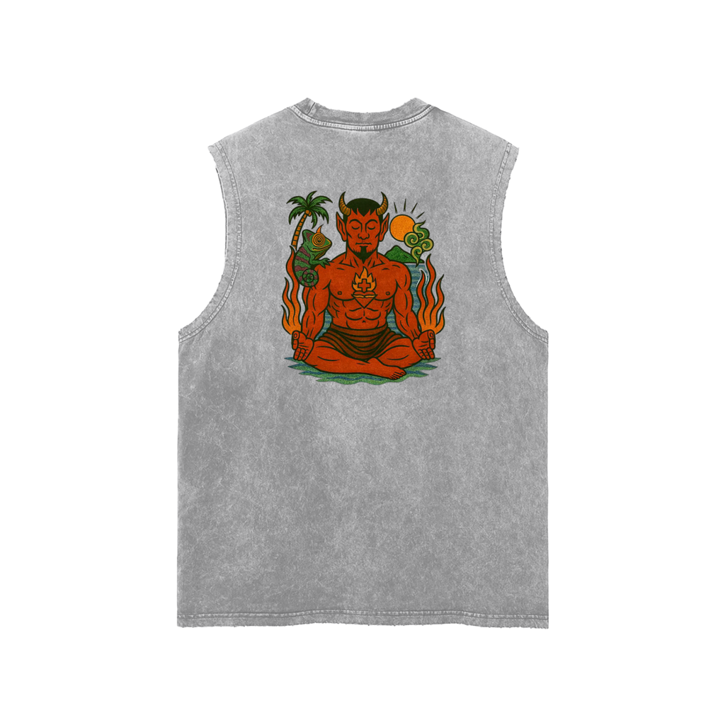 Peace: Snow Washed Frayed Hem Tank Top