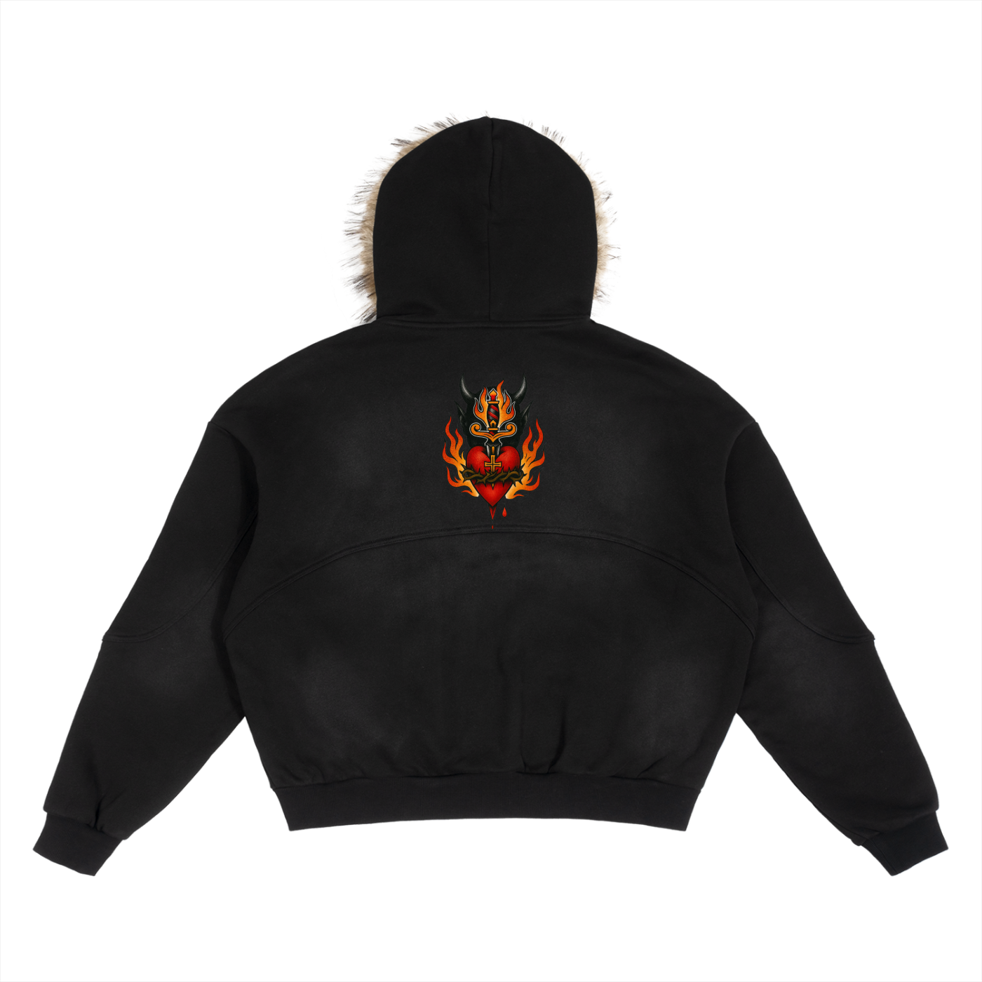 Sacred Heart - Sun Fade Boxy Detachable Fur Hoodie