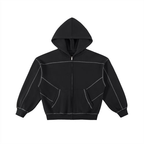Balanced: Contrast-Stitched Boxy Fleece Zip Hoodie