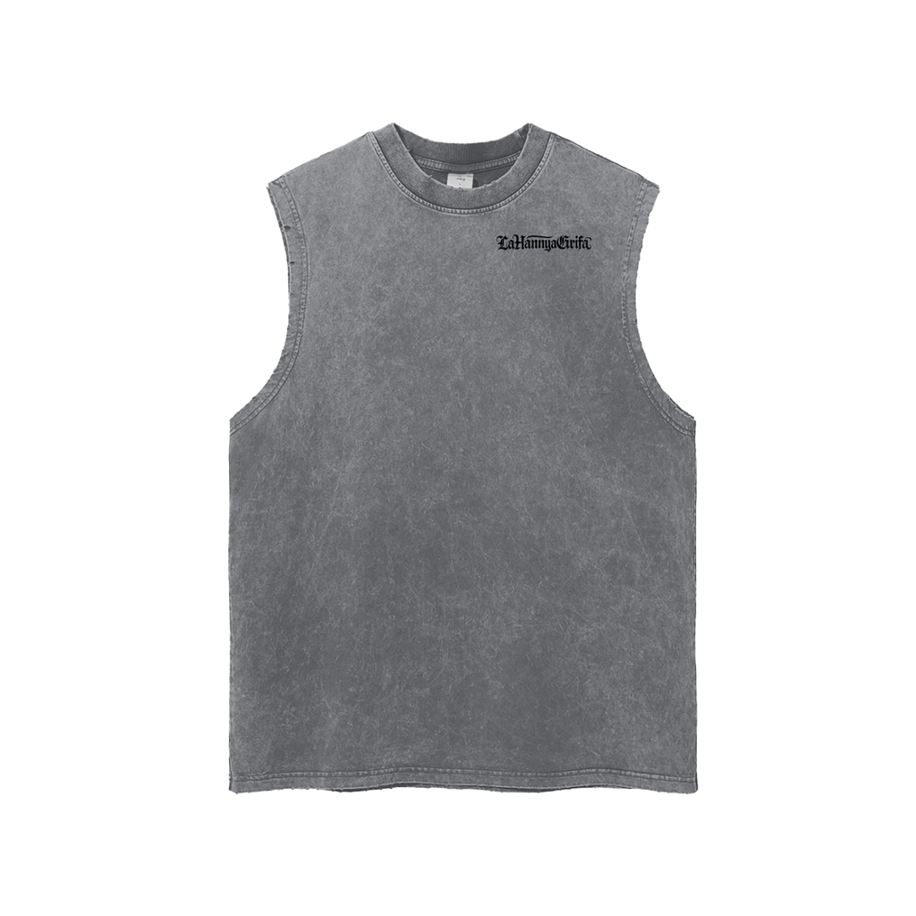 Peace: Snow Washed Frayed Hem Tank Top