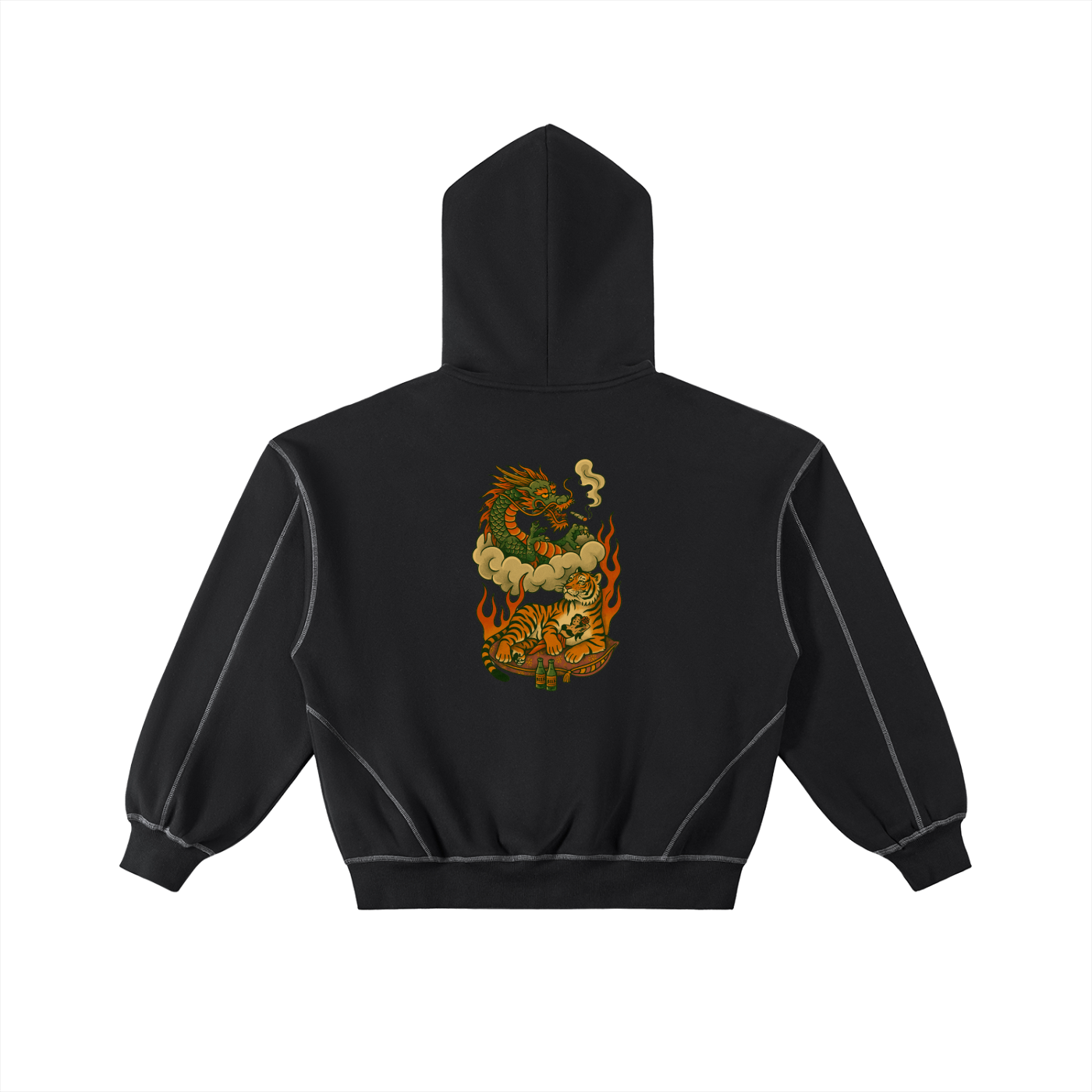 Balanced: Contrast-Stitched Boxy Fleece Zip Hoodie