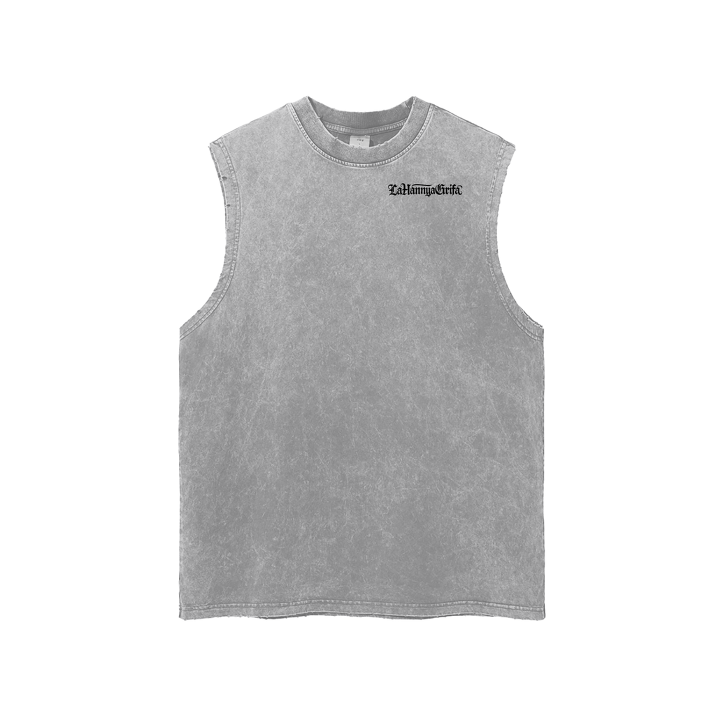 Peace: Snow Washed Frayed Hem Tank Top