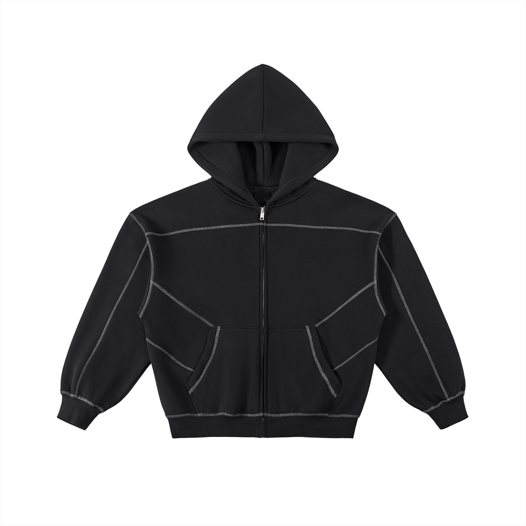 Balanced: Contrast-Stitched Boxy Fleece Zip Hoodie