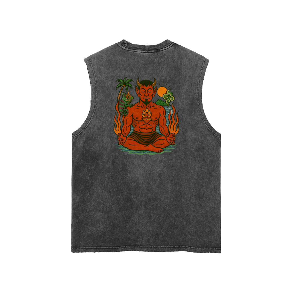 Peace: Snow Washed Frayed Hem Tank Top