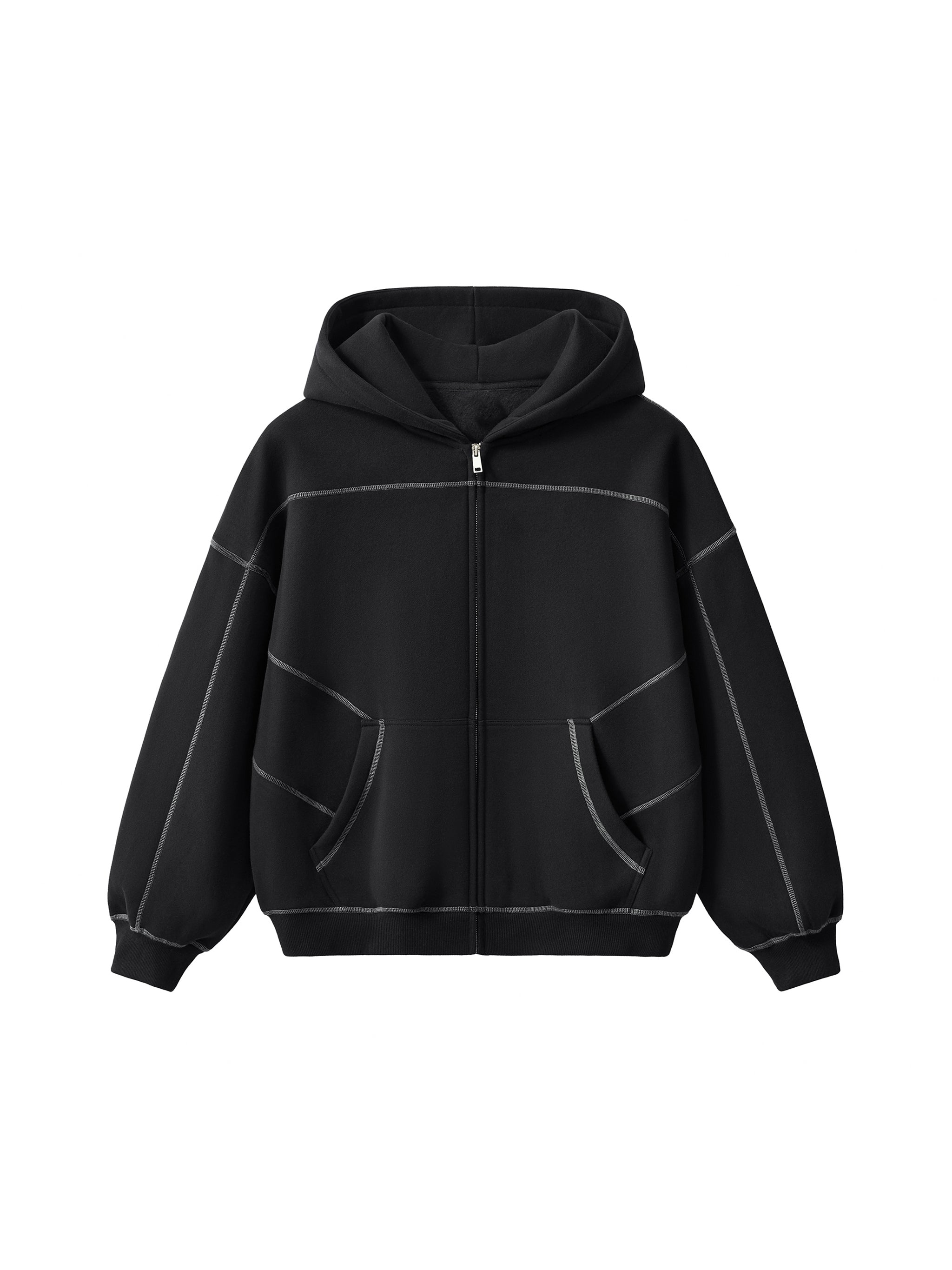 Balanced: Contrast-Stitched Boxy Fleece Zip Hoodie